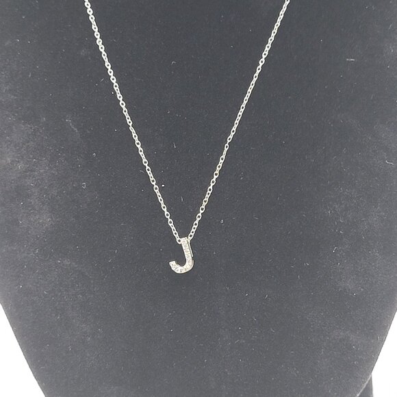 JCM Letter Necklace "J" Sterling Silver 925 with CZ Rhinestones Dainty - Picture 5 of 10